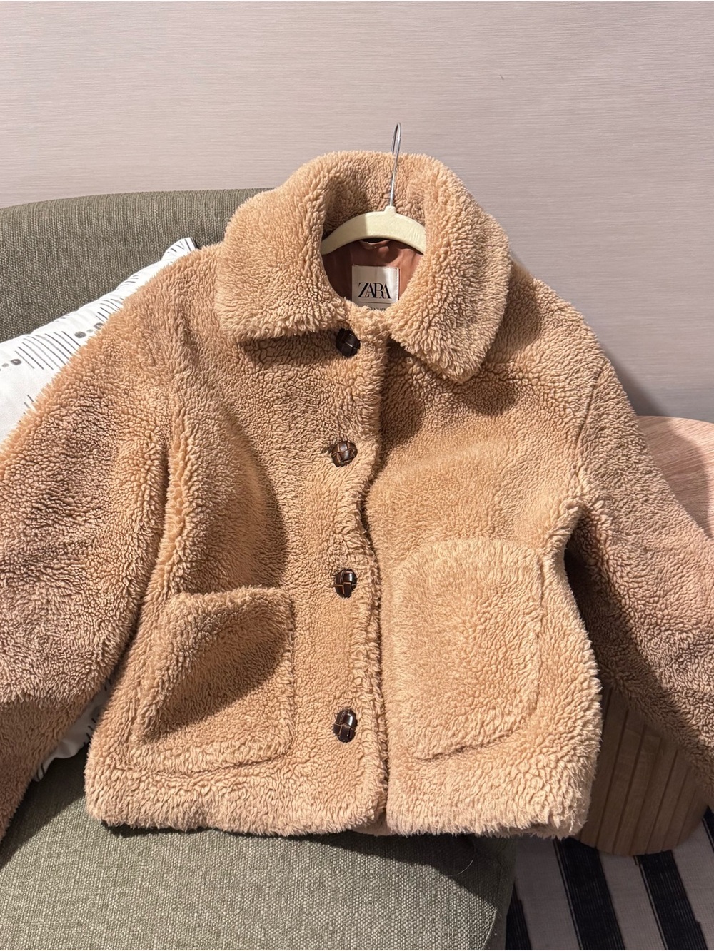 Zara Camel Teddy Faux Shearling Coat